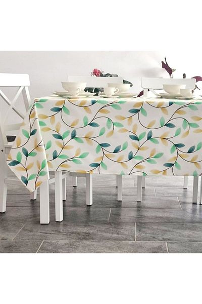 Pucioasa Teflon-coated cotton tablecloth, 160x220cm, Yellow-green leaves