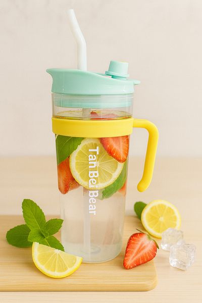 İNTER LİFE Motivational Water Bottle with Handle and Straw Suitable for Daily Use Bpa-Free Water Bottle Suitable for Detox 1.2 ml
