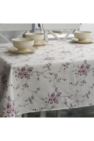 Pucioasa Teflon-coated cotton tablecloth, 160x220cm, purple floral pattern