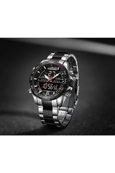Naviforce Multi-Function Analog Digital Wrist Watch for Men with Stainless Steel Strap