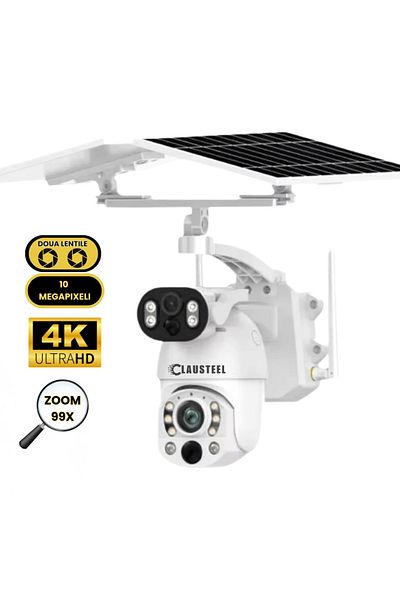CLAUSTEEL 2IN1 Professional Surveillance Camera, Dual, 4G with 99x Zoom,Solar Panel 12W, 1 KM View