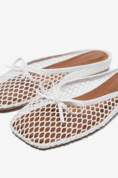 Seniorah White Bow Detailed Mesh Women's Slippers