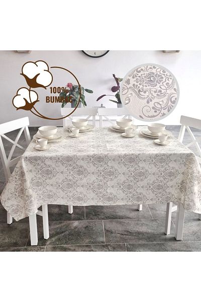 Pucioasa Teflon-coated cotton tablecloth, 140x180cm, gray baroque pattern