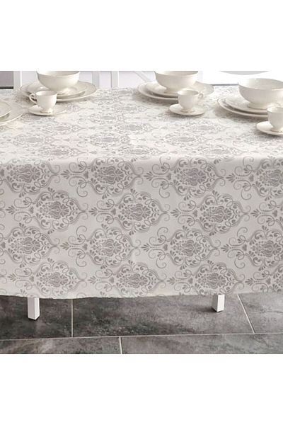 Pucioasa Teflon-coated cotton tablecloth, 140x180cm, gray baroque pattern