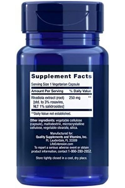 Life Extension Rhodiola Extract 250 mg –Vegetarian – 60 Capsules, Energy and Stress Management Supplement