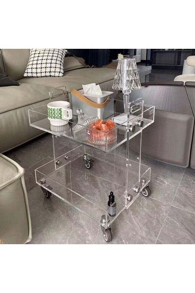 SMARTPOINTS Original Acrylic Side Table, Clear Table with Wheels, Rolling Storage Cart, Acrylic Beds
