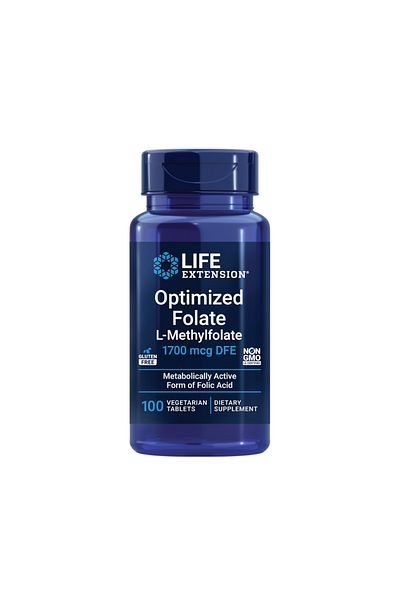 Life Extension Optimized Folate (L-Methylfolate) 100 Vegetarian Tablets – Supports Heart & Brain Health