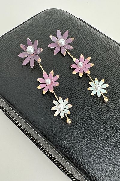 Modex Metal Colored Pearl Detail Wind Flower Dangle Earrings(9cm)