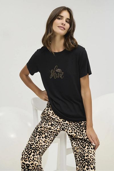Sevim 16458 Black Leopard Stone Home Wear Pants Pajama Set