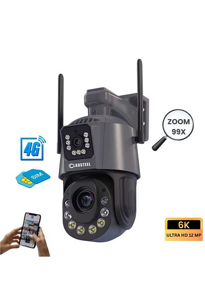CLAUSTEEL 2in1 Professional Surveillance Camera, 4G with 99X Zoom, 12 MP, 6K, 1 KM View, PIR Sensor