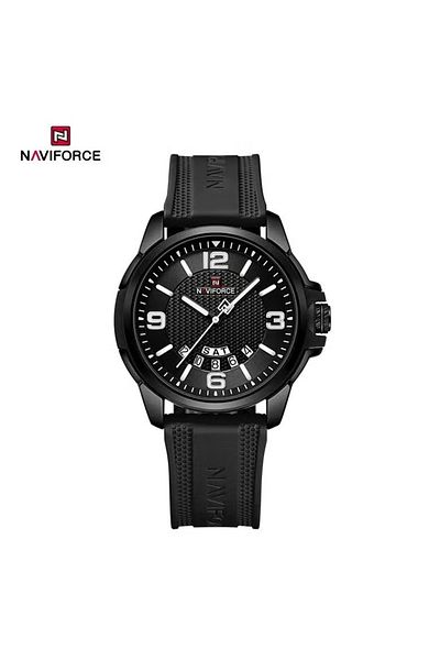 Naviforce Stylish Mens Sports Watch with Black Dial Black Silicone Strap Quartz Movement Analog Display