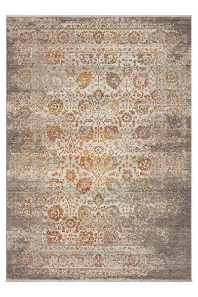 Moqa A Different Carpet Anadolu 4008 Gri Otantik Desenli Halı - Antialerjik, Pamuk Taban, 6 mm Hav Yüksekliği