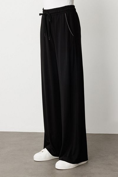 On Fashion Ten Chain Detailed Elastic Waist Trousers Black-56450