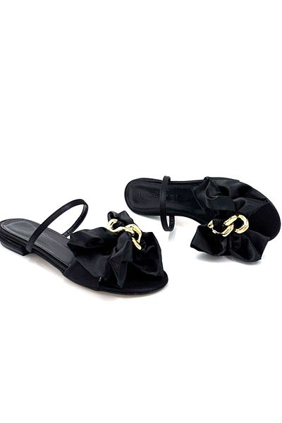 KİNDEP Kindep Lion Bow Tie Flat Women's Slippers Black