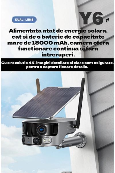 CLAUSTEEL Cameră de supraveghere 4K cu panou solar, 4G, lentile duble, 180°, 18000 mAh