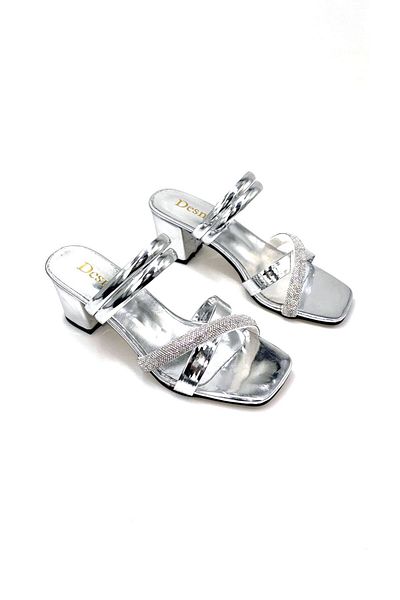 KİNDEP Kindep Desniy Heeled Evening Dress Women's Slippers Silver