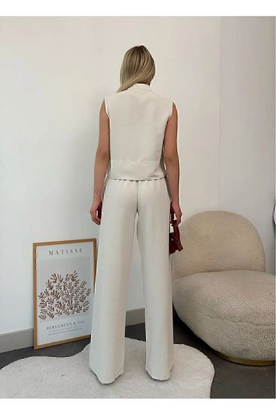 cn novembersun Women's Linen Khaki Vest - Belt Detail Trouser Suit
