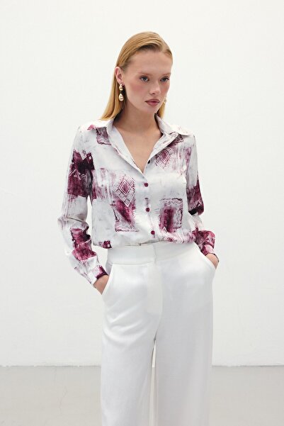Sateen Desenli Klasik Gömlek - Bordo