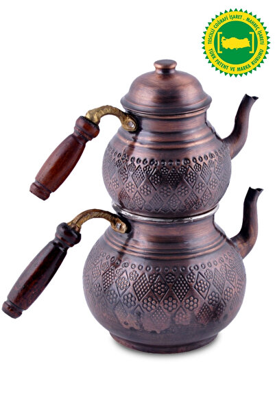 Yardımcı Bakır Since 1997 Copper Baklava Patterned Aged Tea Pot