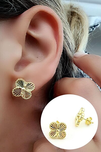 OSESHOP İtalyan Tasarımı 925 ayar Gümüş Üzerine Altın Kaplama Tasarım Yonca Küpe