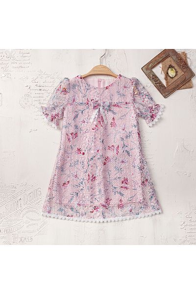 Elayza DIGITAL PRINTED TOWEL LINER COTTON BOW DETAIL DRESS FOR GIRLS 2408