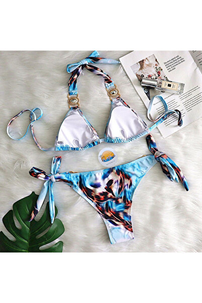 Plaja biz Costume de baie doua piese cu slip brazilian reglabil in lateral Blue Lagoon
