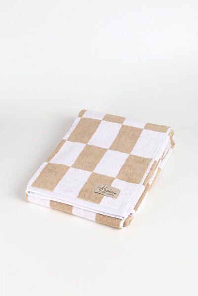 Haşema Square Patterned Brown White 90X170 Beach Towel Hsm-26
