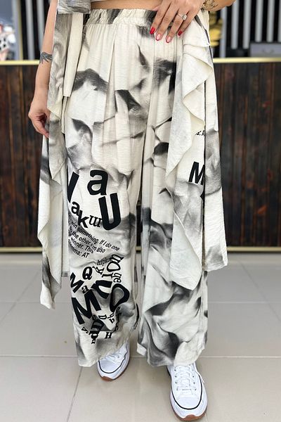 GÖKSEL Tie-Dye Pattern Cotton Pants Stone Large Size