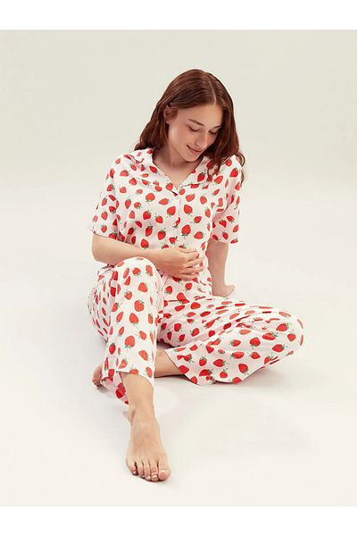 LC Waikiki Lcw Dream Pink Petite Shirt Collar Printed Women's Pajamas Set