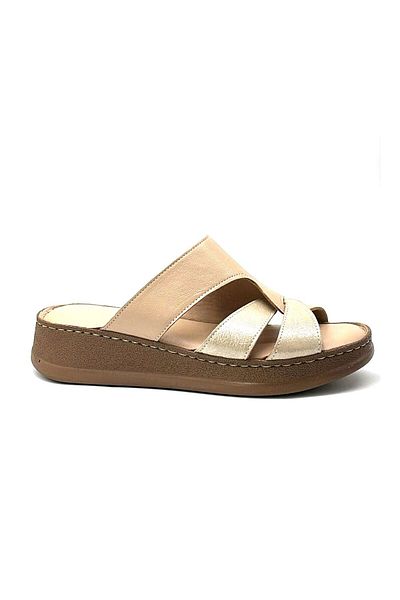 KİNDEP Kindep (Clavi) Genuine Leather Poly Light Sole Comfort Daily Women's Slippers Beige