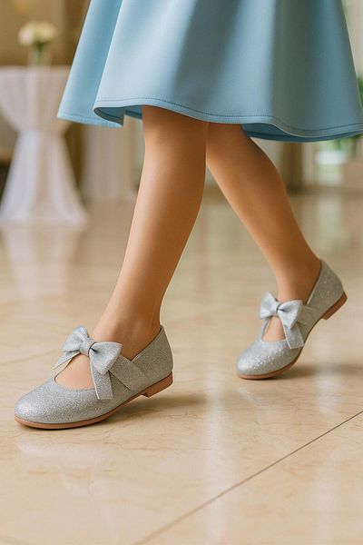 SIRRI Girl's Clara Bow Glitter Ballerina Shoes