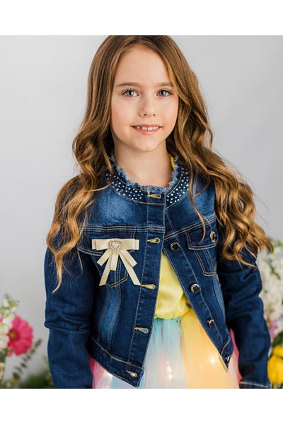 fustite cu luminite Geacă de blugi cu fundiță aurie - 4-5 ani (104-110 cm)
