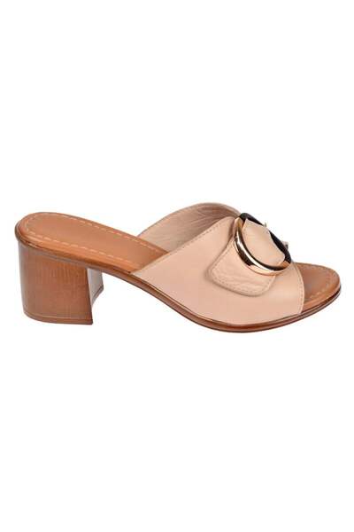 Castle Black Papuci de damă din piele naturală cu toc de 6 cm CB-4576 BEIGE