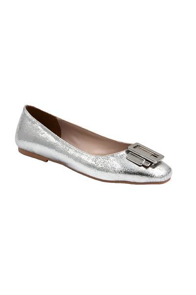 KİNDEP Kindep Cico Buckle Detailed Women's Ballerinas Silver