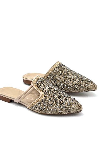 KİNDEP Kindep Paris Straw Stone Detailed Closed Toe Daily Women's Slippers Ten