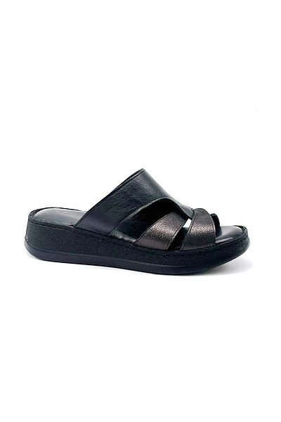 KİNDEP Kindep (Clavi) Genuine Leather Poly Light Sole Comfort Daily Women's Slippers Black