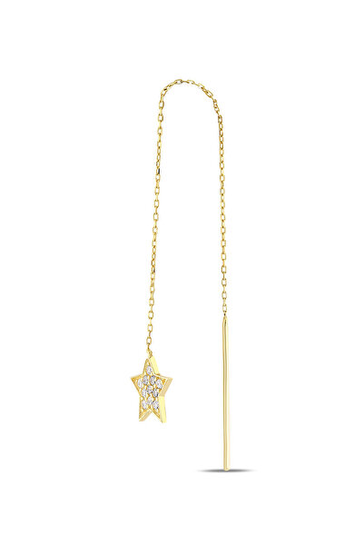 Quyumcu 14 Ayar Altın Yıldız Zincirli Tek Küpe
