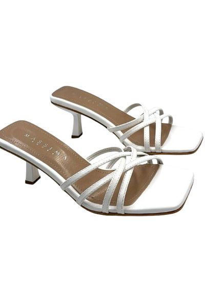 KİNDEP Kindep Sesame Thin Cross Strap Women's Heeled Slippers White