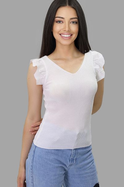 luismorro Women's Ruffled Sleeve Detailed, Flexible and Comfortable Knitwear Undershirt White T-Shirt Standard Size