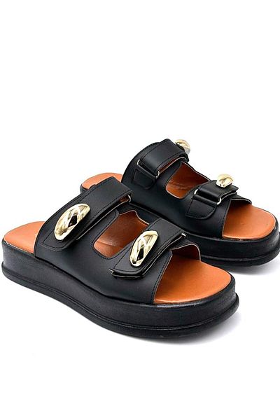 KİNDEP Kindep (Champagne) Double Velcro Daily Women's Slippers Black