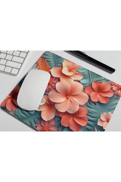 Nino Store Tropical Flower Patterned Colorful Aesthetic Non-Slip Based Office Mouse Pad |   Gift Product