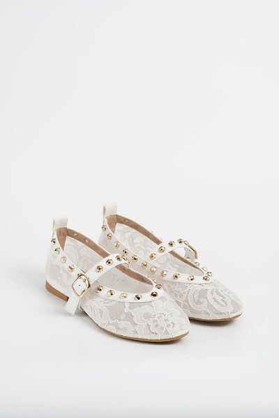 KİNDEP Kindep (Park Md) Trok Detailed Lace Women's Ballerina White