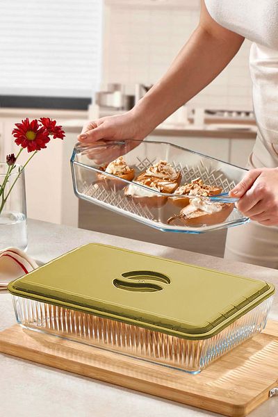 omilife 2Pcs Cream Color Rectangle Pyrex Lid Durable Plastic Food Storage Transport Cover