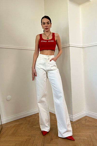 MAGARDE Blugi cu curea cu picioare late- ECRU