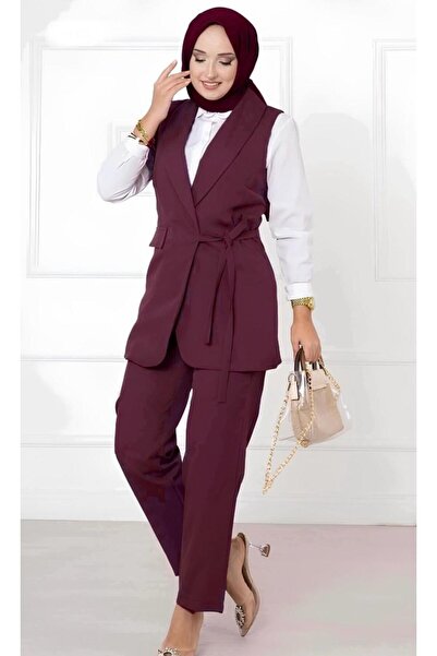 Butik yandan bağlamalı sıfır kol blazer takım