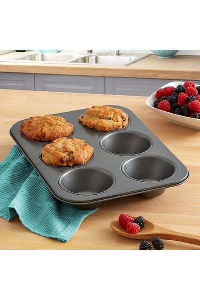 omilife 6-Piece Muffin Cake Mold Durable Structure with Metal Material Classic Round with Fireproof and Non-Stick Properties