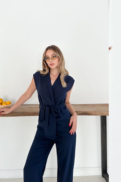 The Robi Linen Fabric Belt Detailed Vest Pant Double Suit