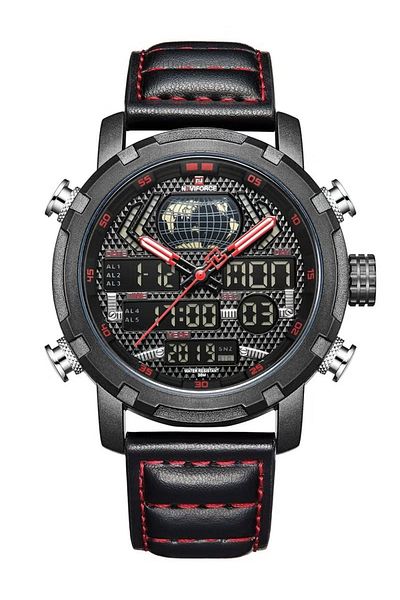 Naviforce Mens Multifunctional Dual Display Wristwatch with Quartz Battery Chronograph Leather Strap