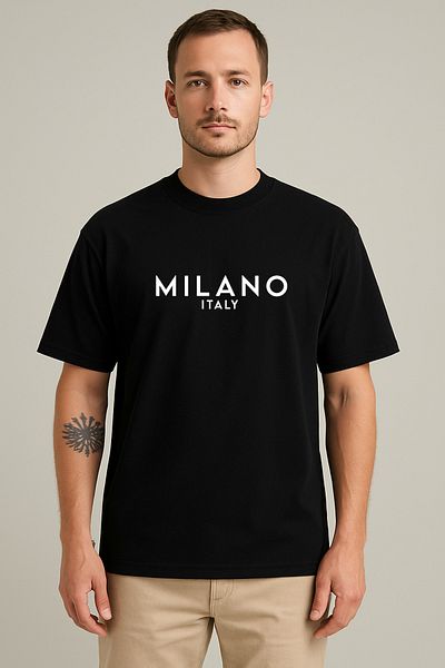 Let's Wear Milano Italian Printed Premium Μαύρο Tshirt για άνδρες