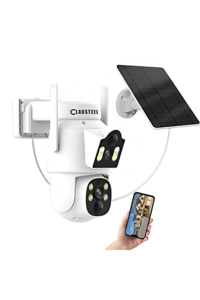 CLAUSTEEL Dual Surveillance Camera With Solar Panel Included, Wifi, 6mpx, 7500mah